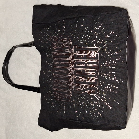 🌟 Victoria’s Secret Black Canvas Sparkle Tote Bag - Picture 1 of 16